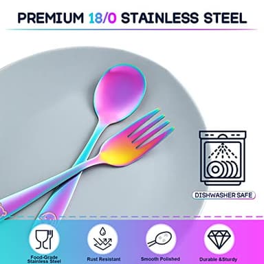 VITEVER 10 Pack Toddler Utensils, Stainless Steel Rainbow Silverware Set for Kids, Children Safe Cutlery Set Includes Forks and Spoons - Dishwasher Safe - Image 3