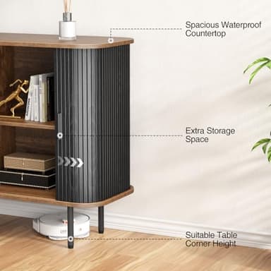 47''W x 32''H Storage Cabinet, Fluted Sideboard Buffet Cabinet with Storage, Console Table Credenza with Tambour Slatted Sliding Doors and Shelves for Living Room, Kitchen, Black - Image 7