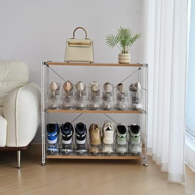 Uni HIMO shoe slots organizer, Clear Shoe Stacker, Adjustable Level Shoe Rack,Storage Space Saver for Sneakers Display (Transparent, 10Pack) - Image 6