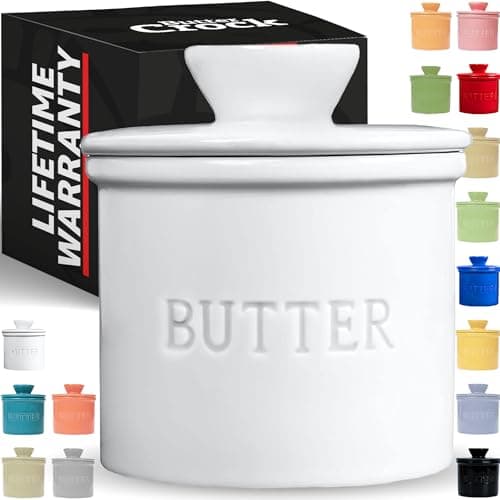 PriorityChef Butter Crock with Lid with Water Line,Ceramic French Butter Dish to Leave On Counter, White - Image 1