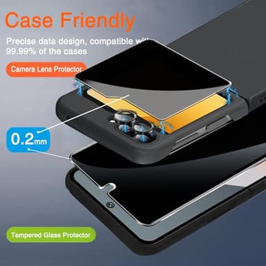 Ferilinso Privacy Screen Protector for Samsung Galaxy Z Flip 6 / Z Flip 7 FE [Phone Case Friendly], Inside Anti-Spy Film With 2 Pack Back Tempered Glass + Camera Lens Protector Accessories - Image 5