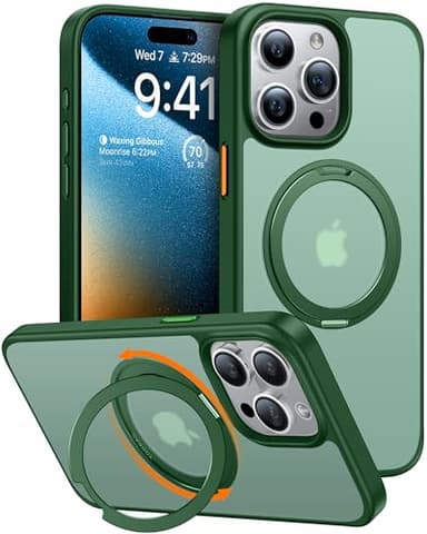 TORRAS 360°Rotatable Ring for iPhone 15 Pro Case 6.1", Compatible with MagSafe 15 Pro Case with Stand Translucent Slim Protective Mil-Grade Shockproof Cover 2023, Green - Image 1