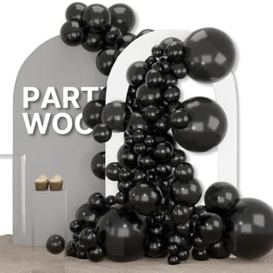 PartyWoo Black Balloons 155 pcs Different Sizes Pack of 18 12 10 5 Inch Matte Black Latex Balloon Arch Kit Garland for Graduation Halloween New Year Anniversary Birthday Party Decorations Black-Y18 - Image 1