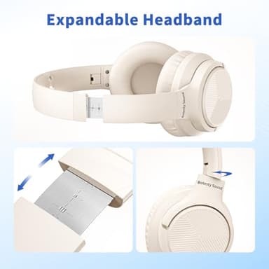Botesty Sound Headphones Wired with Microphone, Over Ear Foldable 3.5mm Plug in Headphones Corded with 4.9ft Tangle-Free Nylon Cord for Tablet, Laptop, MP3/4, School, Airplane Travel (Beige) - Image 3