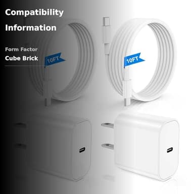 iPhone 17 16 15 Fast Charger 10ft, USB C Charging Block and Long Type C to C Cable Cord, iPad Wall Plug Power Adapter Cube Brick for Apple iPhone 17 Pro Max/17 Air/16 e/16 Pro/15 Plus/15 Mini/Samsung - Image 3