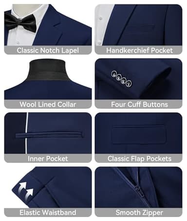 WEEN CHARM Men's Suits Regular Fit 2 Piece Wedding Tuxedo Two Button Groom Prom Party Solid Blazer Pants Suit Set - Image 3