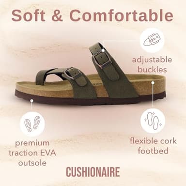 CUSHIONAIRE Luna Cork Footbed Women's Sandals - Comfortable Slip-On Slides with Adjustable Straps & Memory Foam for All-Day Wear | Beach Essential Summer Sandals for Women 2025, BROWN 7.5W - Image 4