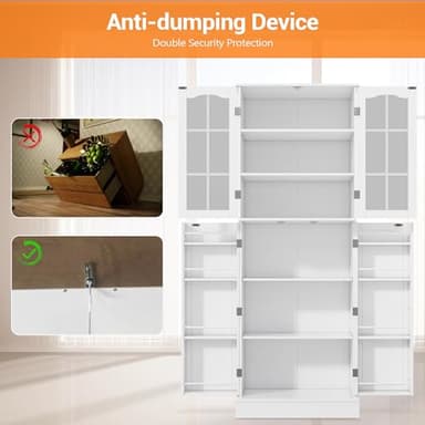 kepptory 64" Kitchen Pantry Cabinet, Pantry Storage Cabinet with Adjustable Shelves, Kitchen Buffet Cupboards Storage Cabinet for Home Office Use (White, 16" D x 24" W x 64" H) - Image 9