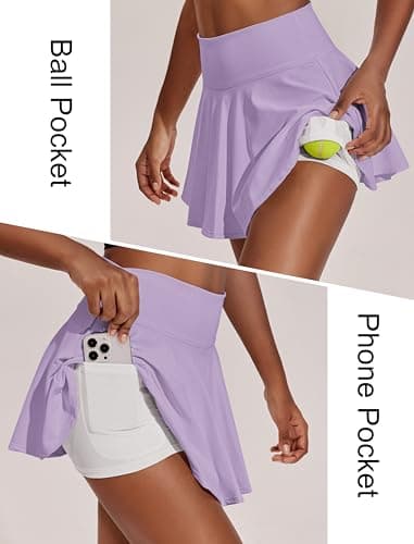 PINSPARK Women Flowy Tennis Skirt Pleated Golf Skirts with Pockets Sport Skirts for Pickleball Running Light Purple M - Image 2
