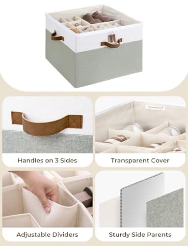 StorageWorks Shoe Organizer for Closet, Fits up to 16 Pairs, Shoe Cubby Storage Containers with Adjustable Dividers and Clear Cover, Green & White - Image 2
