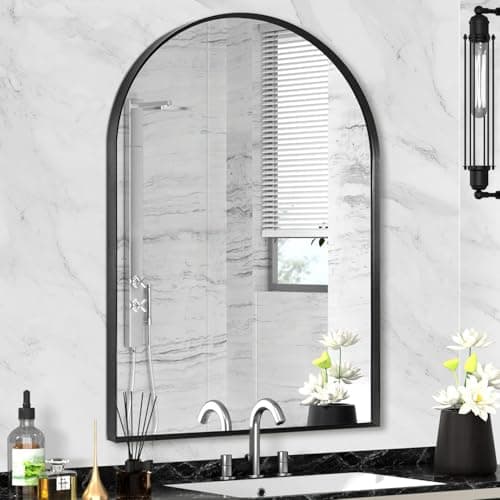 Minuover 22" x 30" Black Arched Mirror, Arch Wall Mirror, Metal Frame Black Bathroom Mirror, Arched Top Bathroom Vanity Mirror for Living Room, Bedroom, Entryway, Tempered Glass, Shatter Proof - Image 1