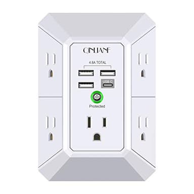 Wall Charger, Surge Protector, QINLIANF 5 Outlet Extender with 4 USB Charging Ports (4.8A Total) 3-Sided 1680J Power Strip Multi Plug Adapter Spaced for Home Travel Office (3U1C) - Image 1