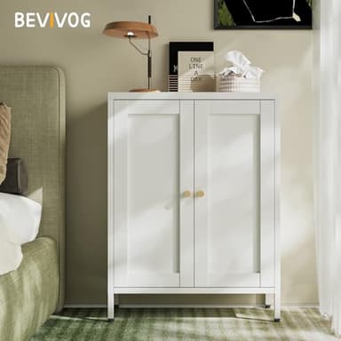 Bevivog Metal Bathroom Floor Storage Cabinet,Small Storage Sideboard with 2 Doors and 2 Adjustable Shelves,Modern Storage Freestanding Organizer Rust-Proof Locker,Living Room,Hallway,White - Image 2