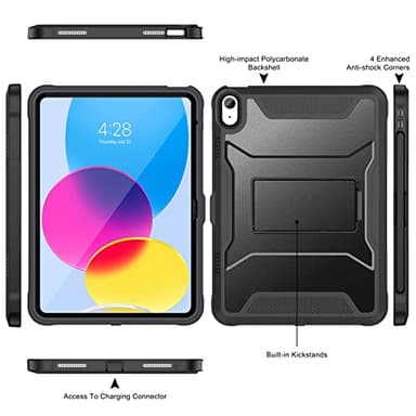 Soke Case for iPad (A16) 11th Generation 11-inch 2025, iPad 10th Generation 10.9-inch 2022, with Built-in Screen Protector and Kickstand, Rugged Full Body Protective Cover - Black - Image 3