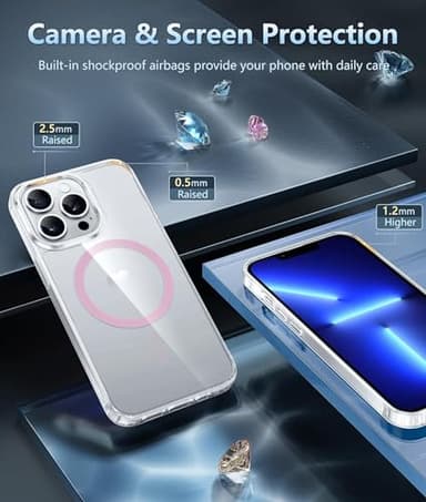 FNTCASE for iPhone 13 Pro Case: Magnetic Anti-Yellowing Slim Clear Phone Case | Military Grade Protective & Shockproof Drop Protection Thin Transparent Cover (F-Pink) - Image 5