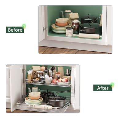 LOVMOR 2 Tier 31½"W x 21½"D, Individual Pull Organizer Kitchen Cabinet Storage Sliding Shelves - Image 6