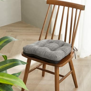 SM-XLHN Quilmfoam 16.5"x15.5" Kitchen Chair Cushions Set of 4 for Dining Chair, Soft Tufted Non-Slip Memory Foam Seat Cushion with Ties for Indoor Kitchen Dining Furniture, Dark Grey - Image 2