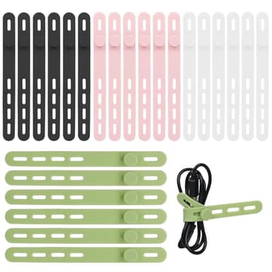 Donruby 24Pcs Silicone Cable Ties - Reusable & Washable with Locking Buckle Design, Adjustable Fastening Cable Straps, Multi-Purpose High Elasticity Cord Organizer (4 Colors) - Image 1