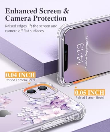 GVIEWIN for iPhone 11 Case with Screen Protector + Camera Lens Protector, [Not-Yellowing] Clear Soft TPU Shockproof Protective Cover for Women Girls Flower Pattern Phone Case 6.1"(Foliolosa/Purple) - Image 5