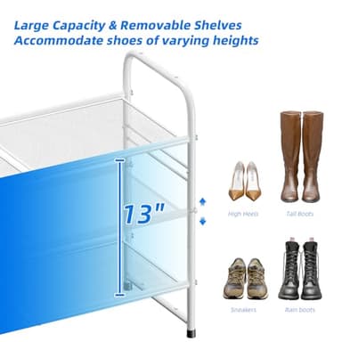 SUFAUY 3-Tier Mesh Shoe Rack, Closet Metal 33" Wide Shoe Shelf Heavy Duty, White - Image 7
