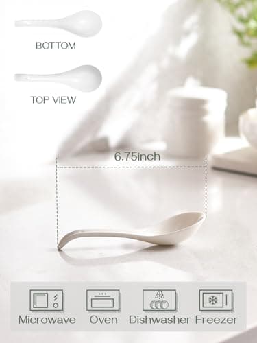 DOWAN Soup Spoons, Ceramic Asian Soup Spoons, White Japanese Spoon Large for Ramen Pho Wonton Dumpling Miso, Deep Oval Hook Design, Set of 4 (4, Soft white) - Image 5