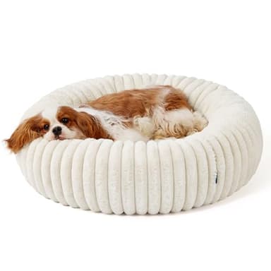 Bedsure Donut Medium Dog Bed - Washable Faux Fur with Corduroy Fleece & Anti Slip Bottom, Round Pet Bed with Removable Cover, Cream, 30x30x8 inches - Image 8