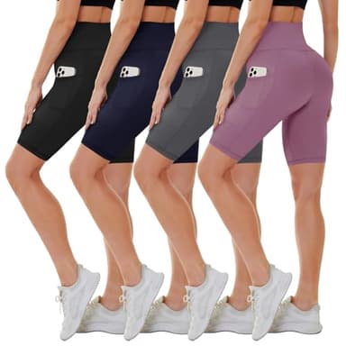 CAMPSNAIL 4 Pack Biker Shorts Women with Pockets – 5"/8" High Waist Tummy Control Workout Gym Yoga Running Compression Shorts - Image 1