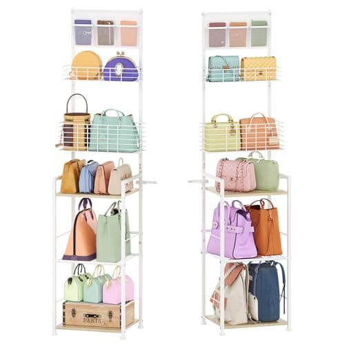 X-cosrack Tall Purse Organizer Storage Rack for Women,6-Tier Floor-Standing Purse Rack Shelf,Narrow & High-Capacity Handbag Organizer,Bag Organizer Stand ＆ Purse Holder Hanger for Small Place,White - Image 1