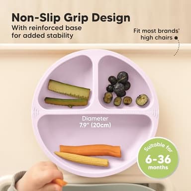 KeaBabies Suction Plates for Baby, Toddler - 3-Pack 100% Silicone Toddler Plates with Suction, Divided, BPA-Free Baby Led Weaning Essentials for Kids, Dishwasher, Microwave Safe, Durable (Amethyst) - Image 4