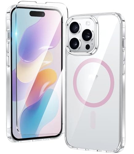 FNTCASE for iPhone 14 Pro Case: for iPhone 13 Pro Case Clear Magnetic Drop Protective Slim Cases | Transparent Shockproof Thin Anti-Yellowing Cover Rugged Hard Crystal TPU Phonecase (D-Pink) - Image 1
