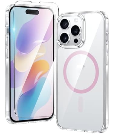 FNTCASE for iPhone 14 Pro Case: for iPhone 13 Pro Case Clear Magnetic Drop Protective Slim Cases | Transparent Shockproof Thin Anti-Yellowing Cover Rugged Hard Crystal TPU Phonecase (D-Pink) - Image 1