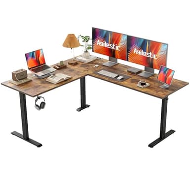 Agilestic L Shaped Standing Desk 63 x 55 inch Adjustable Height, Electric Corner Standing Desk, Sit Stand Computer Table with Splice Board, Rustic Brown - Image 1