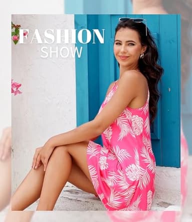 ANYFITTING Women's Short Summer Dress Built in Bra Hawaiian Flowy Tropical Cruise Outfits Pink Floral Vacation Beach Dresses for Luau Party - Image 4