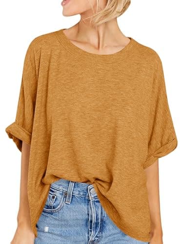 Women Oversized T-Shirt Summer Casual Short Sleeve Loose Tee Tops Orange Red - Image 1