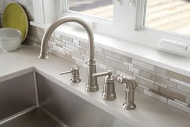 Moen 87042SRS Edison Spot Resist Stainless One-Handle High Arc 4-hole Kitchen Faucet with Side Sprayer and Soap Dispenser - Image 7