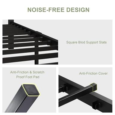 Feonase Twin Size Metal Bed Frame with Faux Leather Button Tufted Headboard, Platform Bed Frame with Heavy Duty Metal Slats, 12" Storage Space, Noise Free, No Box Spring Needed, Black - Image 7