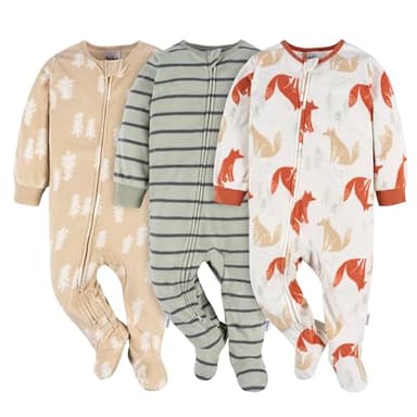 Gerber Baby Boys' Toddler Flame Resistant Fleece Footed Pajamas 3-pack, Fox Forest, 3-6 Months - Image 1