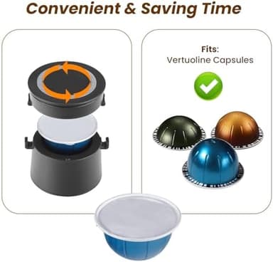 Reusable Vertuo Capsule Kit for Reusable nspresso Vertuo Pods, Upgraded Holder with 100 Pcs Aluminum Foil Seal Lids and Brush Lid Opener for Refillable Vertuo Pods（Black - Image 5