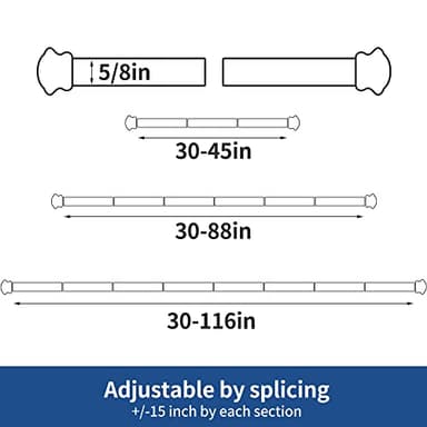 Standard Decorative Window Curtain Rods 30 to 88 Inch,5/8 Inch Diameter Small Curtain Rod Set, Heavy Duty Drapery Rods with Brackets Black - Image 3