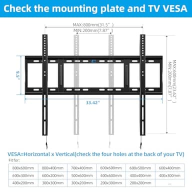 HOME VISION Heavy Duty Fixed TV Wall Mount Bracket, 264 Lbs Capacity for 48-120 Inch Extra Large Flat Screen Smart TVs, Max VESA 800x600 mm, Stud Spacing 12"-28", Low-Profile Flush Slim Design, HV8801 - Image 5