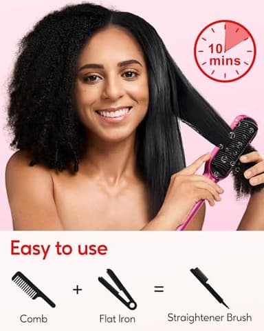 Terviiix Hair Straightening Brush Magenta - Rapid Heat Hair Straightener Brush 450°F in 20S, Ionic Technology, 13 Settings, Dual Voltage, Anti-Scald, for Frizz Control & Daily Styling - Image 2