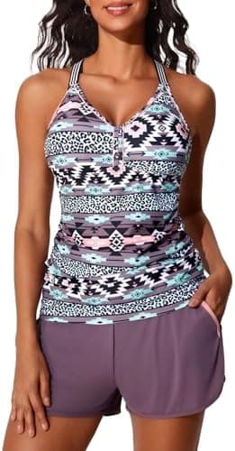 Summer Mae Modest Tankini Swimsuits for Women 2025 Two Piece Bathing Suits with Sporty Pockets Boy Shorts for Tummy Control - Image 3