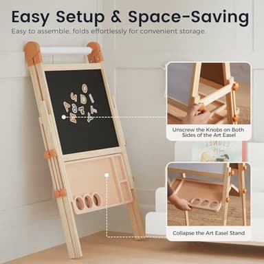 Tiny Land Easel for Kids, Double-Sided Magnetic Easel, Adjustable Wooden Kids Art Easel with Paper Roll, Learning-Toy for 3,4,5,6,7,8 Years Old Boy & Girls - Image 3