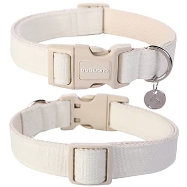 DOGWONG Cotton Hemp Dog Collar, Heavy-Duty Adjustable Soft Natural Fabric Pet Collar - Cute Wedding Puppy Necklace for Small to Large Dogs - Image 3