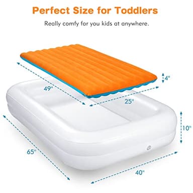 USHMA Toddler Travel Bed [4-Side] | Reversible 2 Colors Kids Air Mattress | Inflatable Toddler Bed | Portable Kids Blow Up Travel Bed with Sides, Orange & Aquamarine - Image 2
