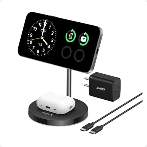 Anker MagSafe Compatible MagGo Charger Stand, iPhone 17 Wireless Charger, 2-in-1 Charging Station, Qi2 Certified 15W Fast Charging, for iPhone 17/16/15/14/13/12, AirPods Pro (White, No Adapter) - Image 1
