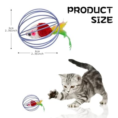 Oiuyamn Cat Interactive Toy - Metal Cage With Colorful Plush Mouse, Kitten Teething and Chew Toy, Indoor Exercise Ball - 1PCS Random Color - Image 2