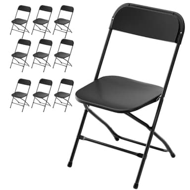 Bonnlo Folding Chairs Set of 10, Black Plastic Chair Sturdy Seat with Metal Frame, Perfect for Party, Event, Wedding, Birthday, Office, Outside Entertaining - Image 1