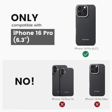 pitaka iPhone 16 Pro Case 6.3” - MagSafe Compatible, Ultra Slim with Caseless Feel, 600D Aramid Fiber Woven - Black/Grey (Twill) - Image 2