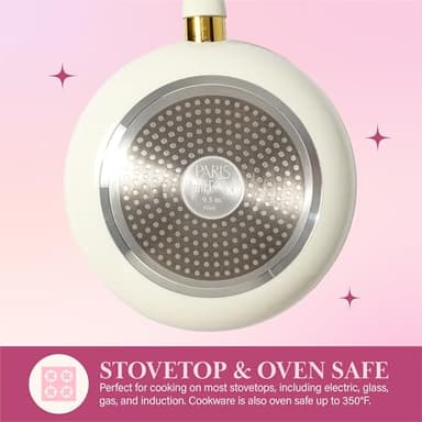 Paris Hilton Epic Nonstick Pots and Pans Set, Multi-layer Nonstick Coating, Tempered Glass Lids, Soft Touch, Stay Cool Handles, Made without PFOA, Dishwasher Safe Cookware Set, 12-Piece, Cream - Image 6